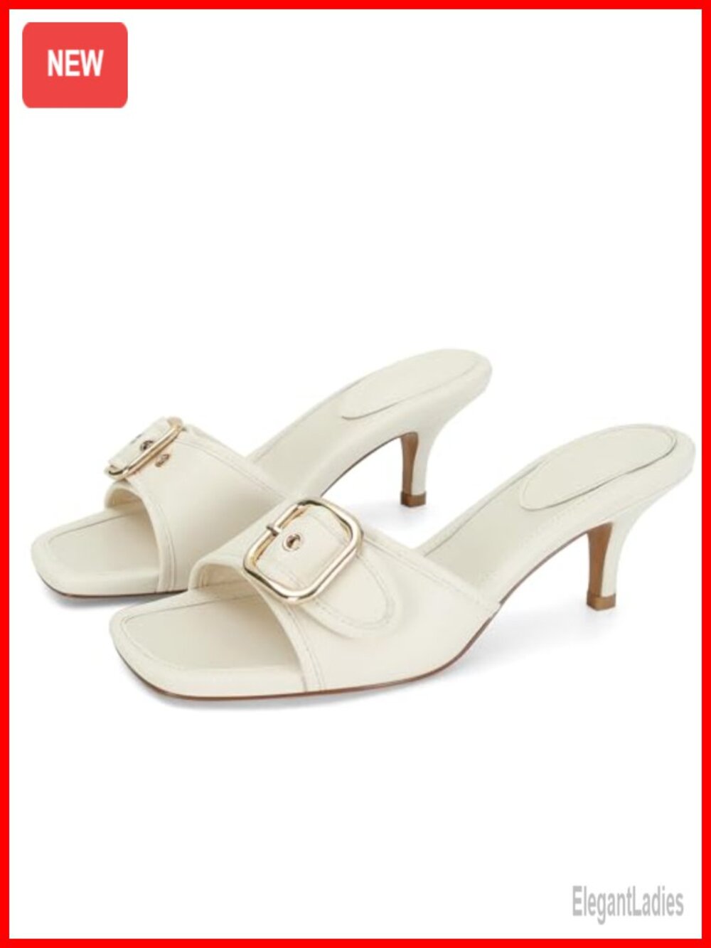 Kitten Heel Sandals Faux Leather Square Open Toe Slip On Mule